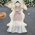 French romantic white lace camisole dress - women's summer high-waisted, slimming, elegant long dress