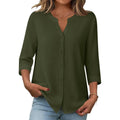 Amazon european goods  summer button-down shirt, three-quarter sleeve v-neck blouse, fashionable casual loose top