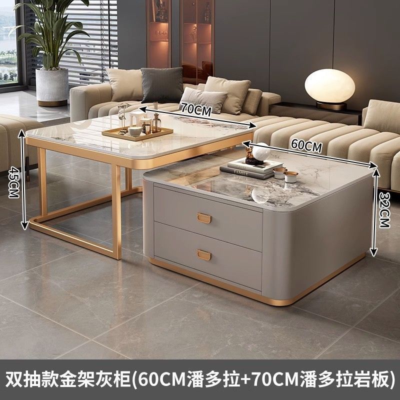 Rock slab coffee table accessible luxury modern casual square small apartment popular living room for home glass new arrival marble table