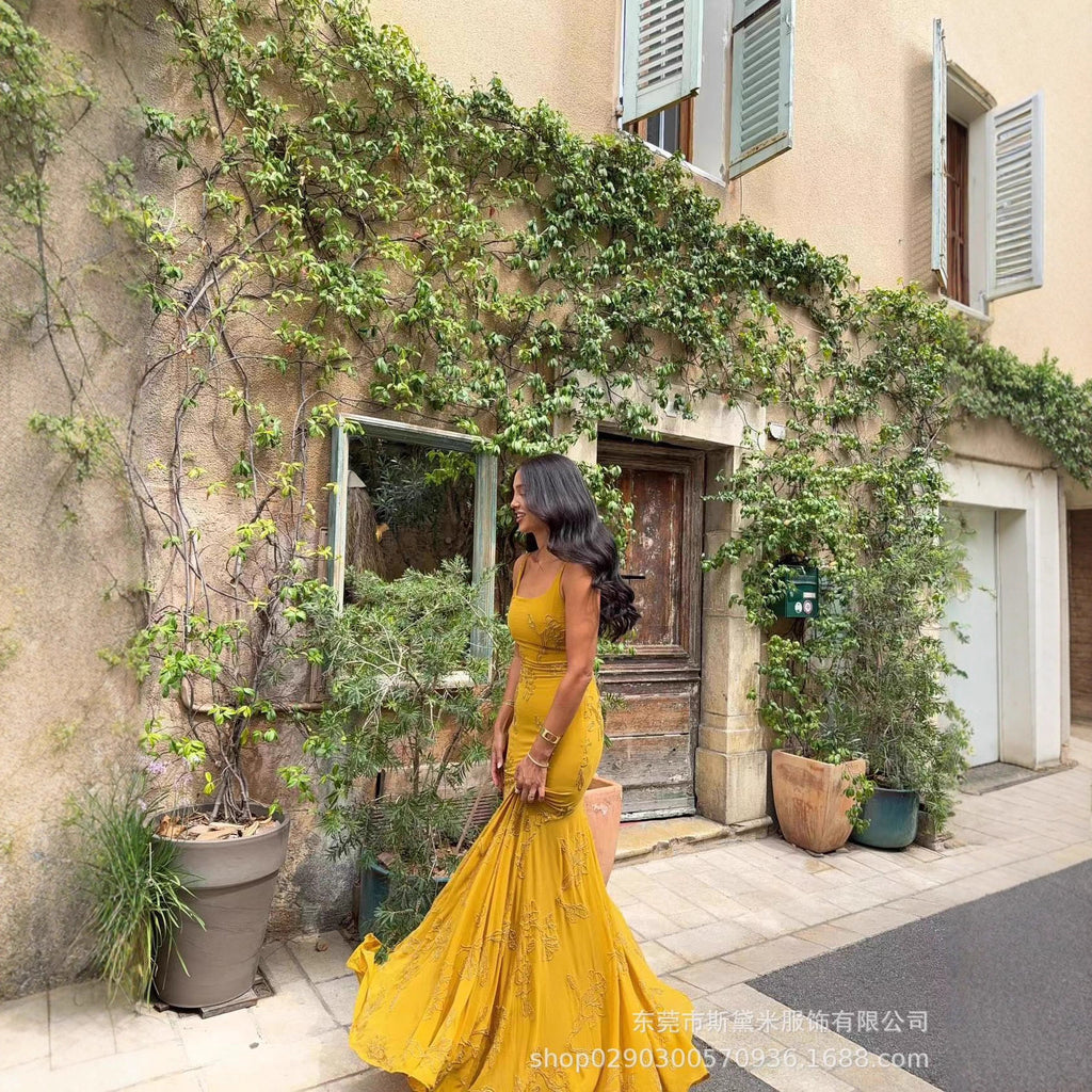 SDM189 Temperament Cross-border Spice Girl Suspender Long Dress Holiday Beach Dress Foreign Trade Supply Wholesale Dress