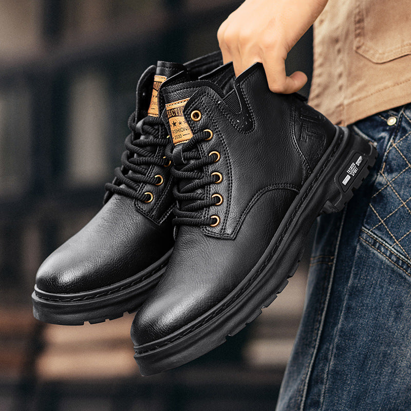 Men's 2026 spring hot-selling martin boots, high-top leather work shoes, thickened, non-slip, wear-resistant, trendy footwear