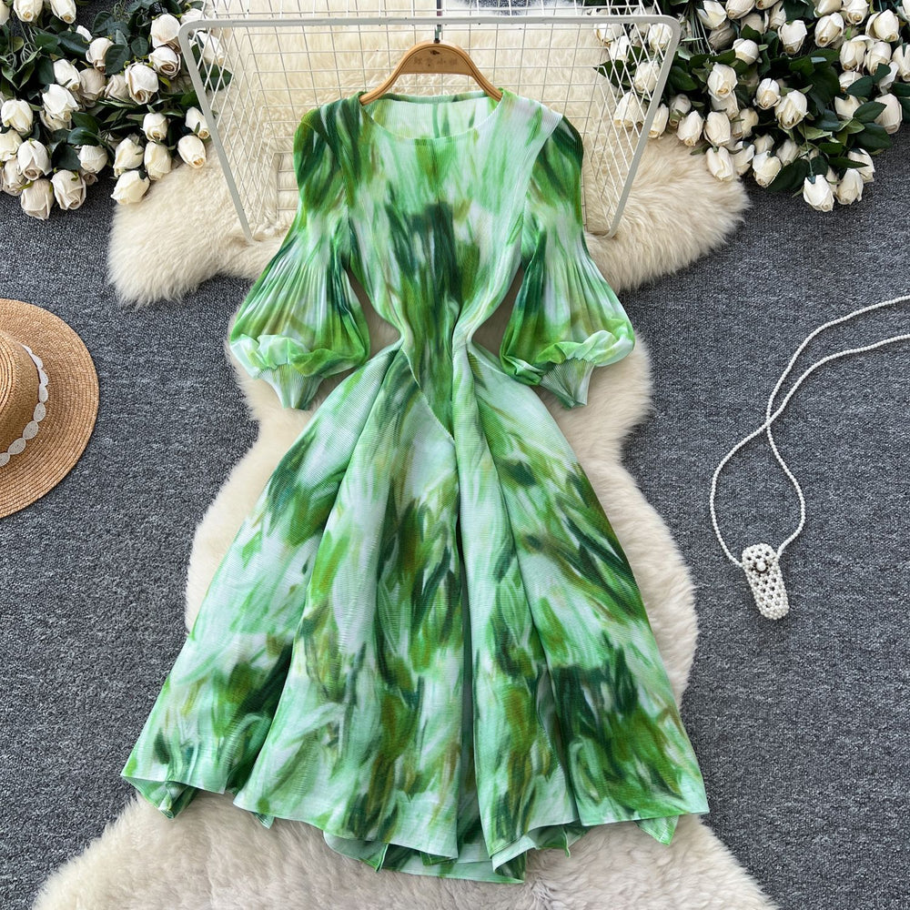 spring new arrival: royal court style retro stand collar dress - european & american socialite design, cinched waist, single-breasted button, printed maxi dress