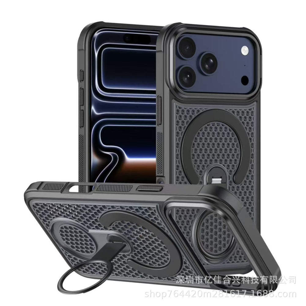Premium breathable cooling magnetic stand compatible with apple 17 pro max phone case, apple 11 iridescent honeycomb mesh
