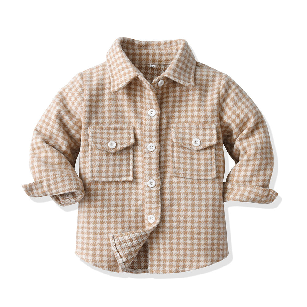 New arrivalpreppy style boys spring & fall clothing cotton long sleevesplaidkidsshirt brushed outwear children's clothing manufacturer wholesale