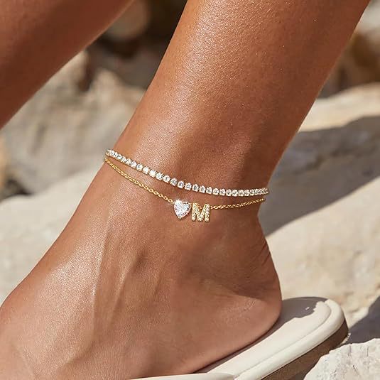 European and american cross-border hot-selling new product - chain & copper heart initial gold anklet, women's beach foot jewelry