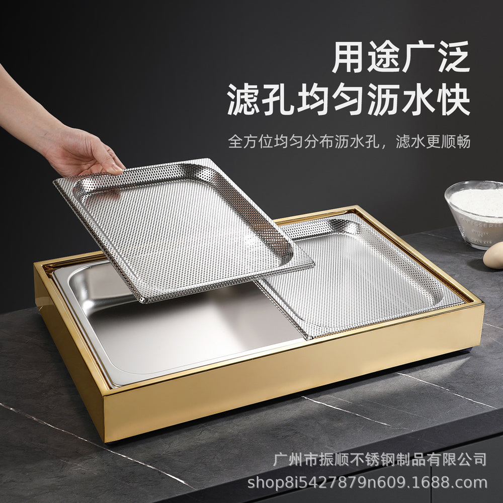 Stainless steel braised meat drain tray - commercial-grade display plate with lid for hotels, cafeterias, restaurants, and sushi restaurants - keeps food fresh and cold