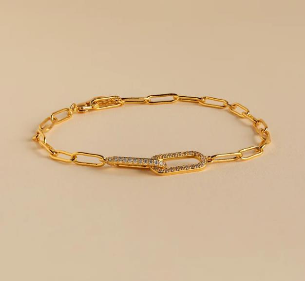 European and american cross-border accessible luxury paper clip-shaped bracelet stainless steel simple copper inlaid zircon infinite symbol bracelet for women wholesale