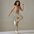 New seamless yoga set: high-waisted peach lift leggings with criss-cross back bra - sweat-wicking workout outfit for running and fitness