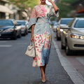 summer new arrivals: european and american style women's fashion - elegant printed midi dress with three-quarter sleeves