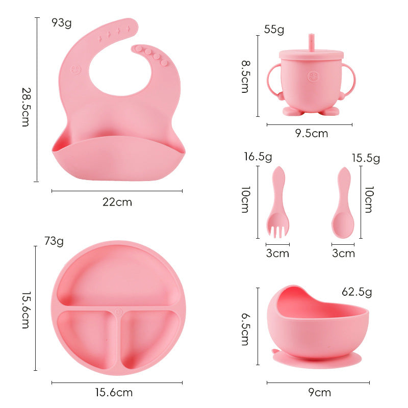 bestselling silicone baby feeding set: infant supplies, baby food bowl, fork, spoon, bib, and utensil set