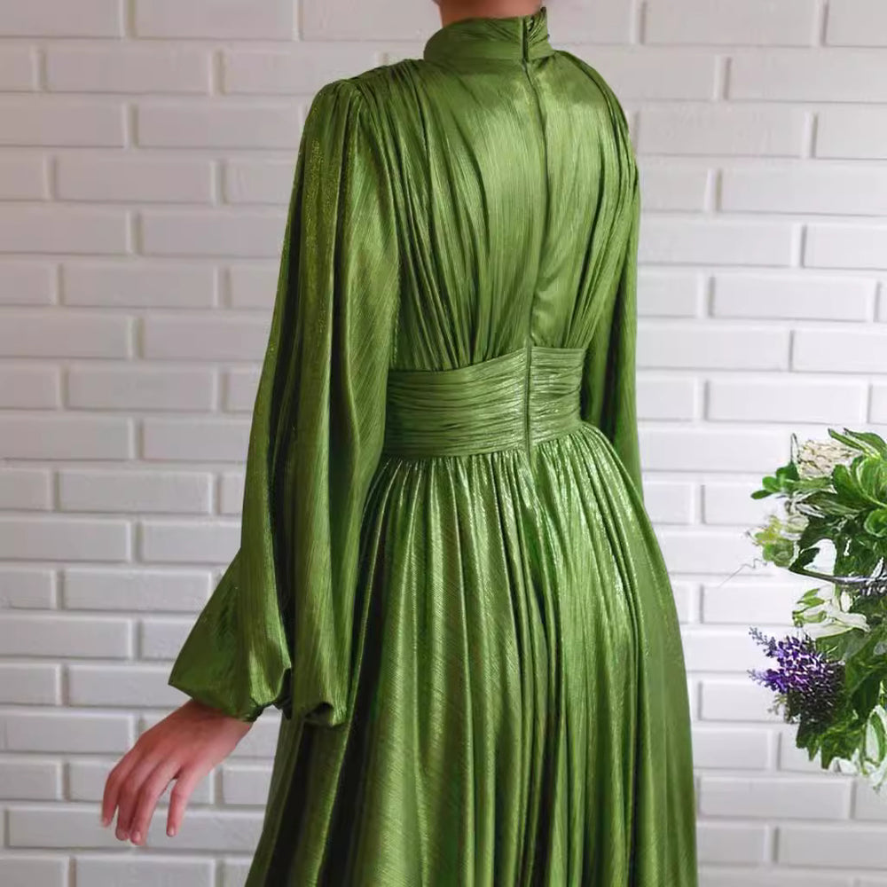 Amazon's new  spring summer popular color waist hanging neck large swing sexy avocado green dress long skirt