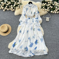 French chic dress - new  collection: fashionable, diamond-accented, slim-fit, elegant printed chiffon midi dress