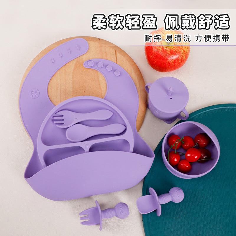 bestselling silicone baby feeding set: infant supplies, baby food bowl, fork, spoon, bib, and utensil set