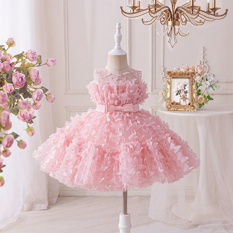 Girls' princess dress mesh children's formal dress for little and middle-aged children, host, performance, birthday party, piano recital costume, kids' skirt