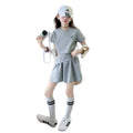 Girls' summer skirt-pant set,  new korean style sweet & spicy short-sleeve t-shirt, trendy & cool two-piece outfit for mid-to-large children