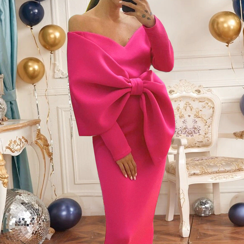 Am210730 deep v bow high waist hip party plus size women's dress party dress