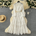 French retroelegancedresswinternew arrivalclassy sensecut out crochet lace waist elegant long skirt