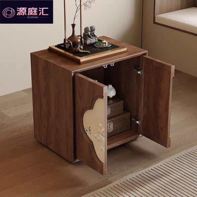Song dynasty aesthetic black walnut entryway cabinet - modern chinese style solid wood storage console table - stackable storage combination unit