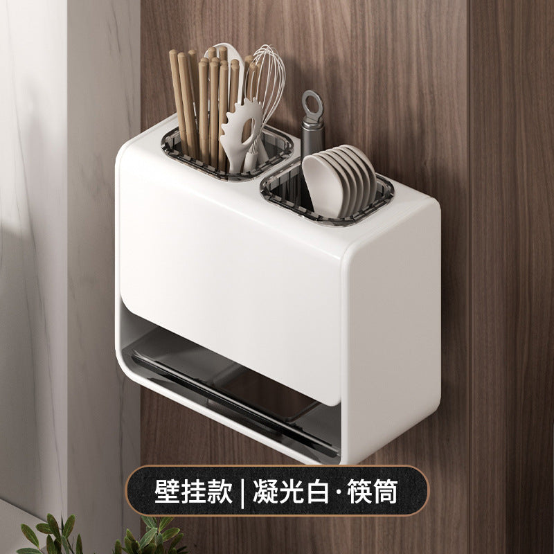 Kitchen chopstick tube rack non-punching wall-mounted wall drain acrylic chopstick cage chopstick basket storage box knife holder