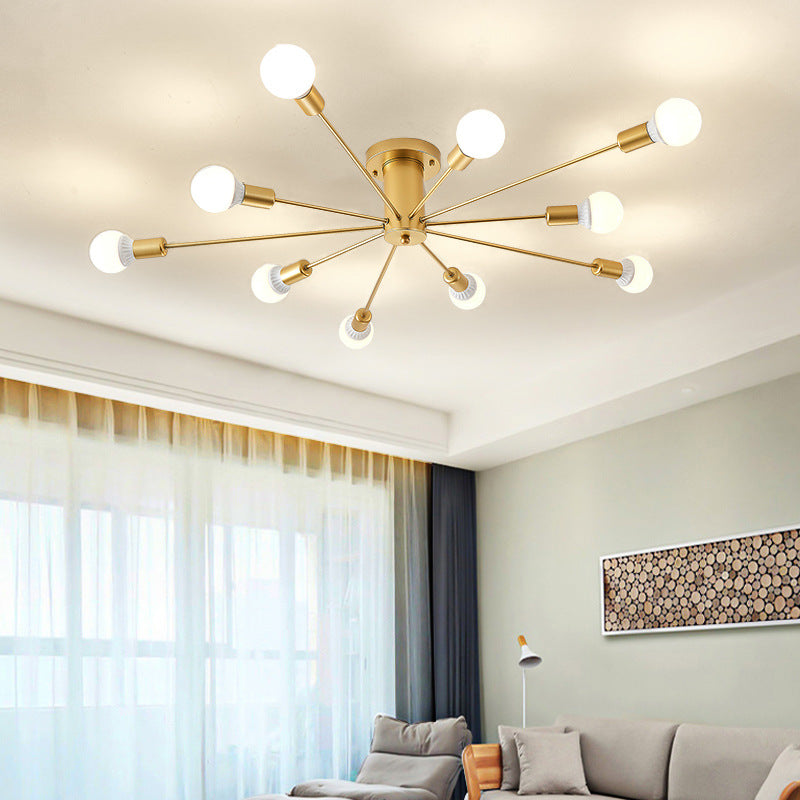 wholesale creative bedroom multi-head ceiling lamp scandinaviancasual iron art dining room living room study golden ceiling lamp