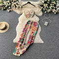 Knitted set women's summer outfit  new heavy crochet camisole top versatile wide-leg pants retro two-piece set