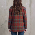 fashion cross-border retro red grids pattern suit outwear double row metal buckle lapel grids pattern woolenloose suit