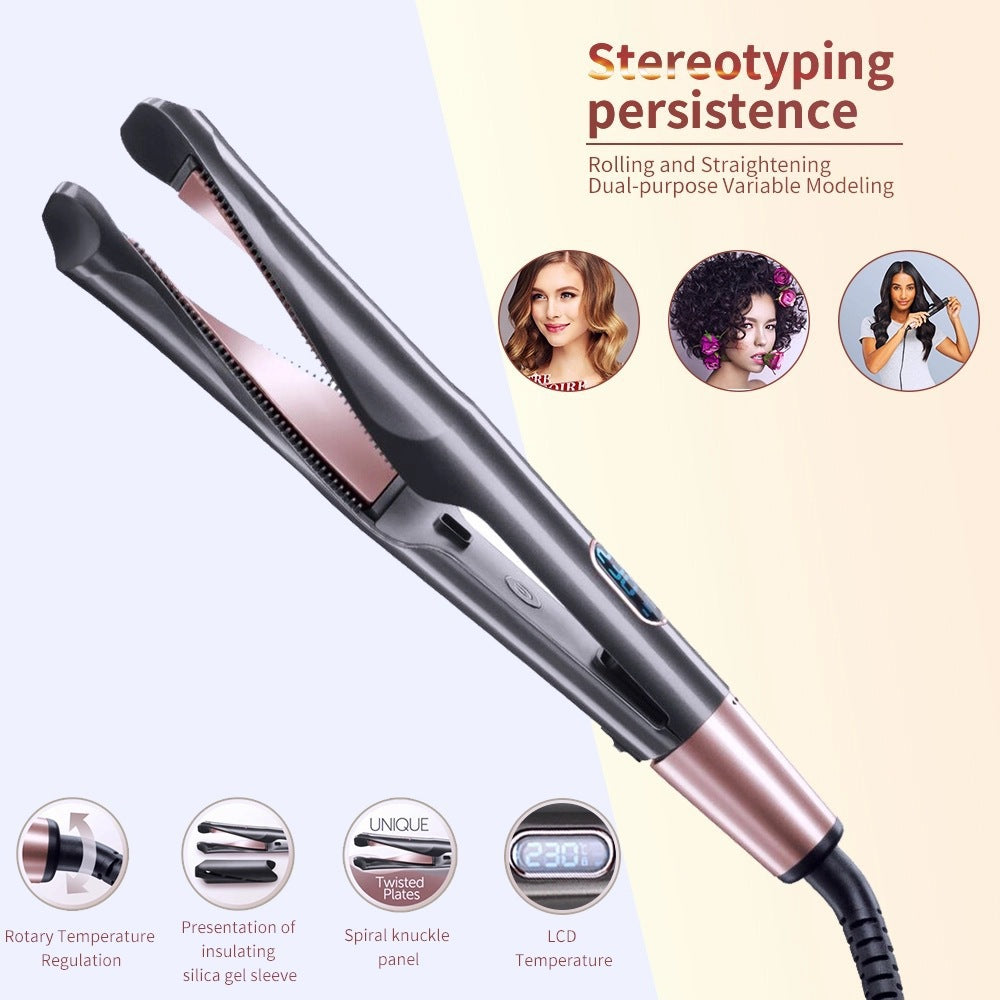 Cross-border new electric heating automatic spiral curling iron two-in-one twist straight curler wave splint roll straight dual-purpose