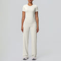 Cloud-feel outdoor casual sports short-sleeve yoga set - high-waisted, butt-lifting, straight-leg, wide-leg, quick-dry running & fitness outfit