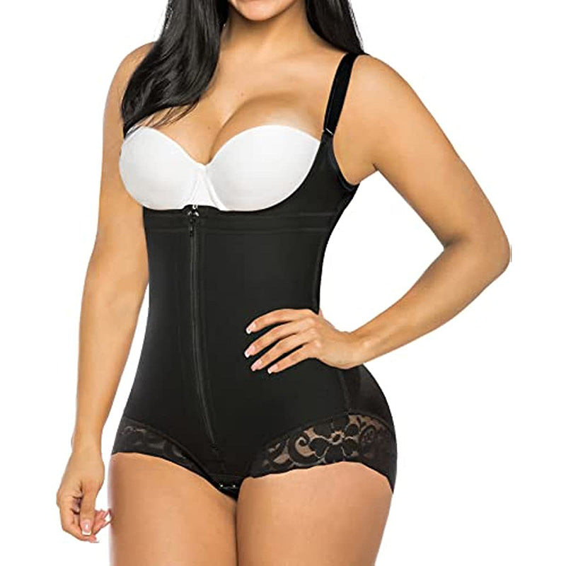Export body shaping intimates one-piece triangle zipper corset tummy control butt lift bodysuit butt lift tummy control