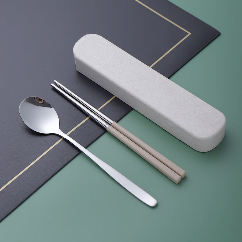 Daoqi Stainless Steel Portable Tableware Set Outdoor Travel Tableware Three-piece Set Storage Pull Box Spoon Fork Chopsticks Wholesale