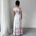 cross-border european and american elegant square neck printed bubble sleeve dress