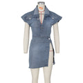 new summer women's outfit: casual street style sleeveless high-slit denim skirt set