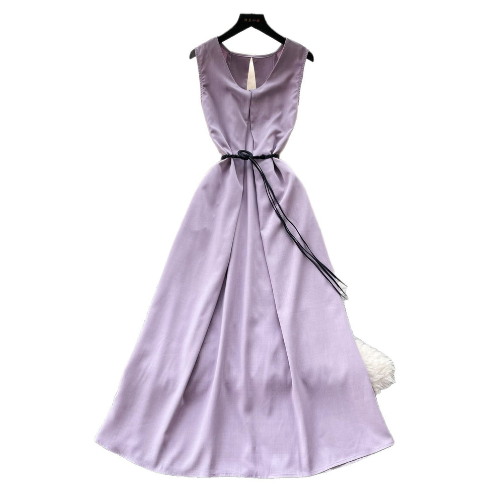 Qianjin wind sleeveless casualcasualdress women's summer high waist a-line skirt waist slimming lookwork clothingelegantclassy sense