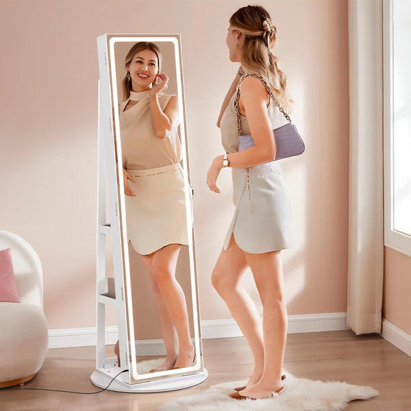 Solid wood full-body mirror custom household movable rotating coat rack integrated floor-to-ceiling full-length mirror cabinet cosmetic storage