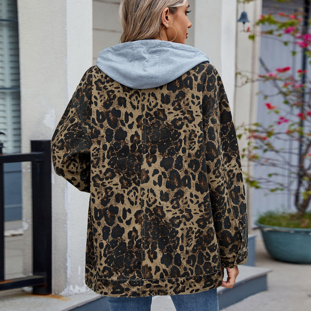 European and american cross-border women's spring new arrivals:  &  washed, versatile, loose-fit leopard print denim jacket/top