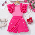 Girls' two-piece set (sizes for mid-to-large children): pearl ruffle top + pearl shorts set