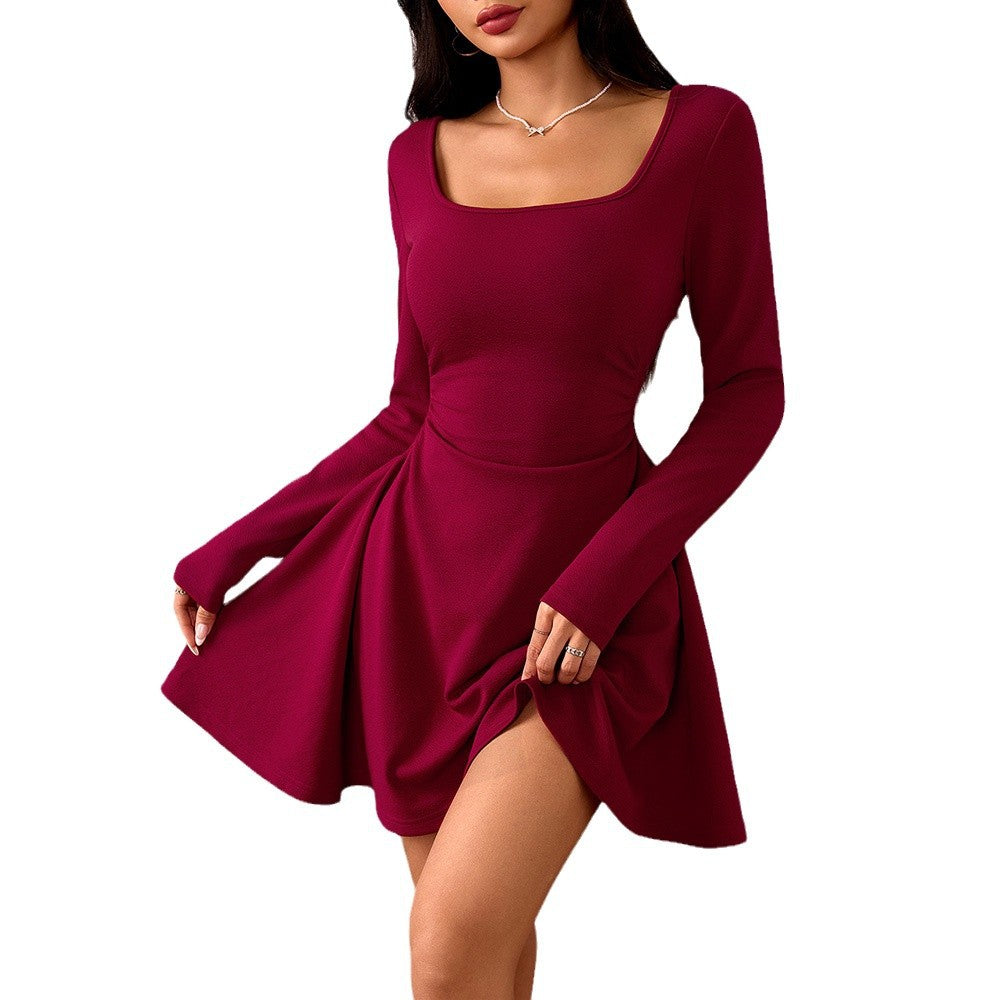 spring/summer new arrivals:  women's fashion - square neck elegant dress with high-waisted design