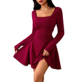 spring/summer new arrivals:  women's fashion - square neck elegant dress with high-waisted design