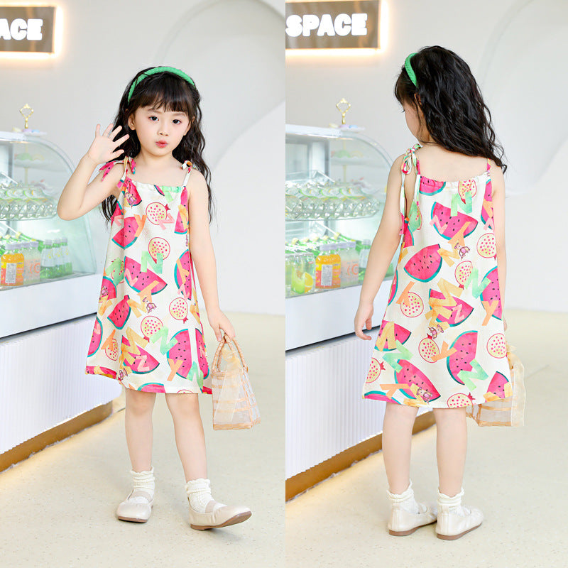 New girls' princess sundress - summer spaghetti strap dress - kids' vest dress - girls' dress for mid-to-large children
