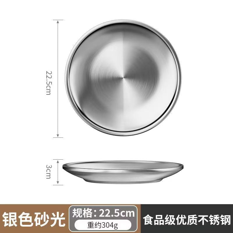Food grade stainless steel barbecue plate for homegold plate round thickened double layer buffet plate dish bone dish tray
