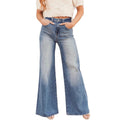 European and american style mid-rise sky blue denim jeans for women - gradient wash, wide leg, casual, versatile, basic jeans