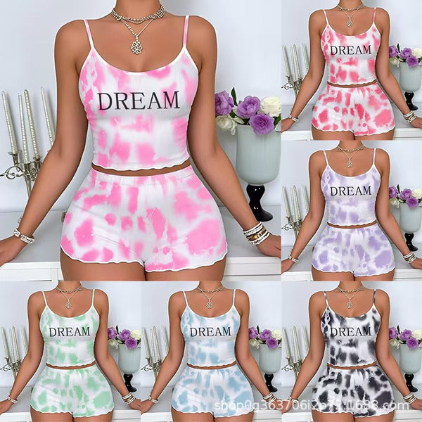 Tank top, shorts, loungewear set,  summer women's sweet and sexy pajamas,  Europe and America