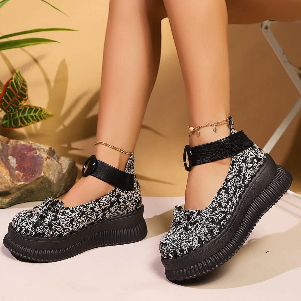 autumn new arrival: retro bowknot platform mary janes - women's chunky sole height increasing loafers wholesale