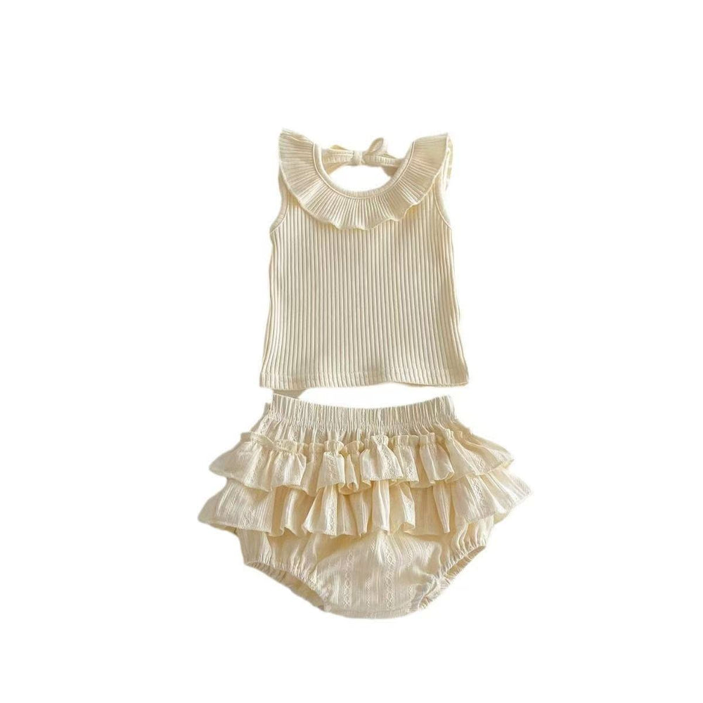 K-style vest sleeveless baby lotus leaf style tops baby princess two-piece set thin summer bag butt suit trendy