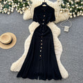 exportelegance style pure color single breasted knittingdress women's summerk-style silm slit long skirt dres