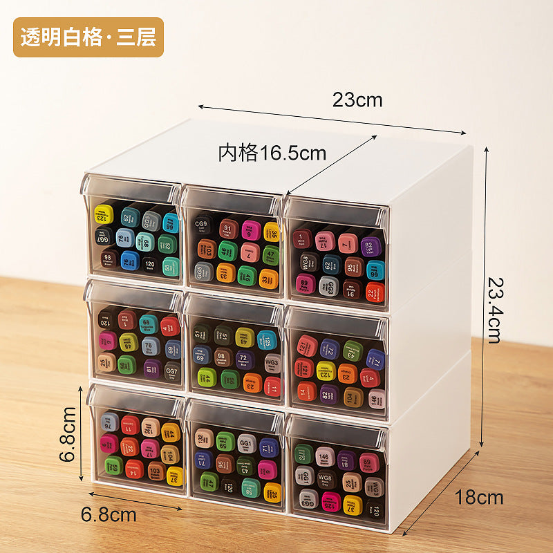 Japanese style INS desktop Jiugong grid storage box sticker marker stationery storage box drawer type multi-layer compartment