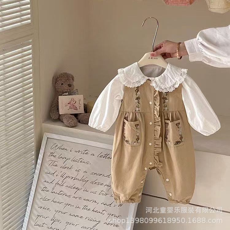 New spring collection: fresh and stylish two-piece look romper for baby girls - perfect for outdoor adventures! trendy and chic outfit for infants and toddlers, ideal for celebrating 100 days