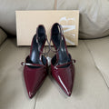 Spanish 2025 summer new pointed-toe hollow-out women's shoes - burgundy patent leather stiletto heel mules