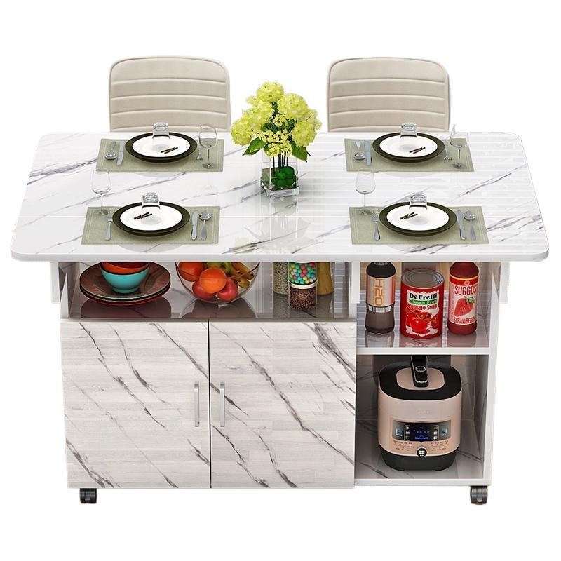 Faux marble nordic extendable folding dining table, rectangular modern minimalist home small apartment dining table for 4-6 people
