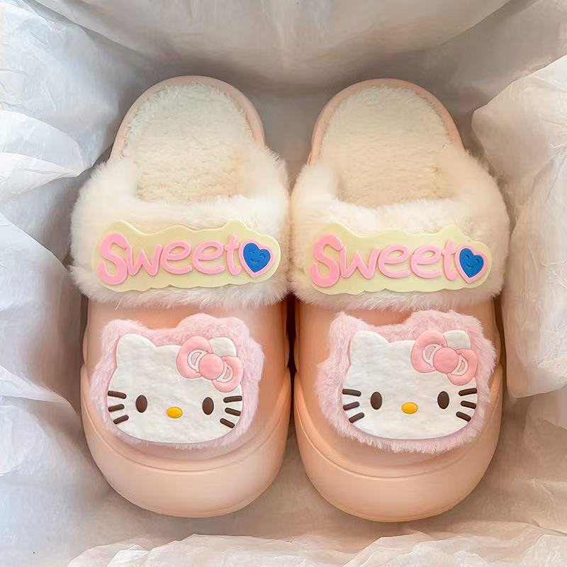 New arrivalwinterheattech detachable cotton slippers for women popular cartoon kt cat dopamine style durable princess cotton shoes